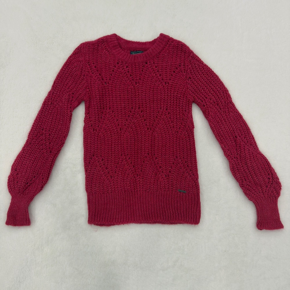 Abercrombie & Fitch Womens Magenta Pink Open Knit Pointelle Sweater Small